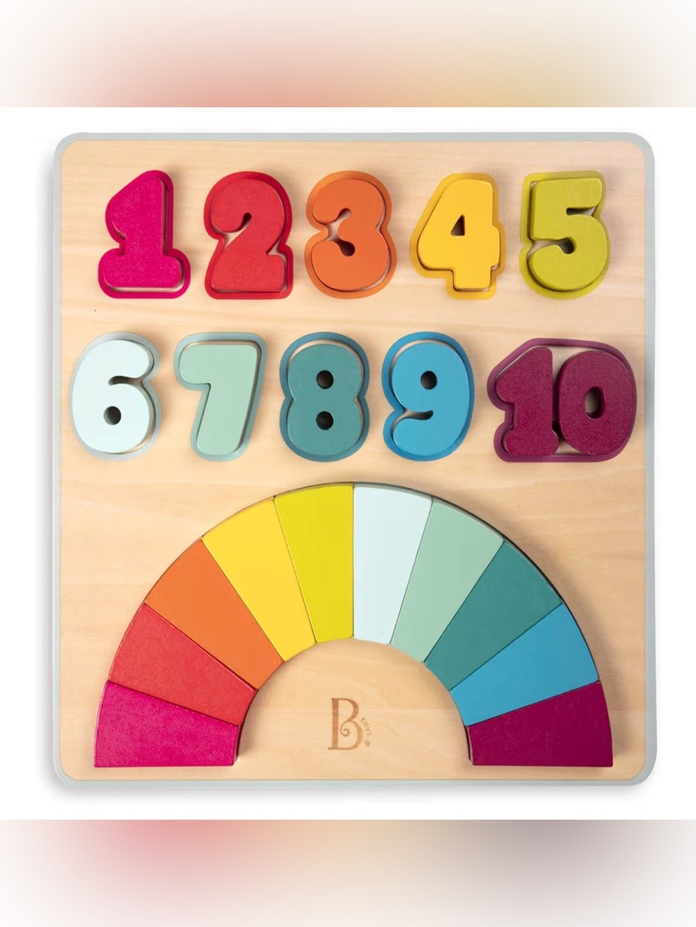 B. toys – Counting Rainbows – Wooden Number Puzzle – 20 Pieces – 18+ Months